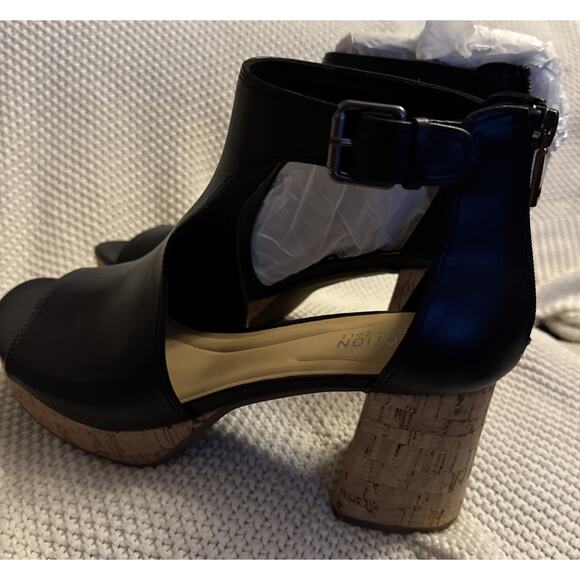 Kenneth Cole Reaction Randee Black Platform sandals Peep Toe Cork Heel Sz 10 NIB - Picture 4 of 7